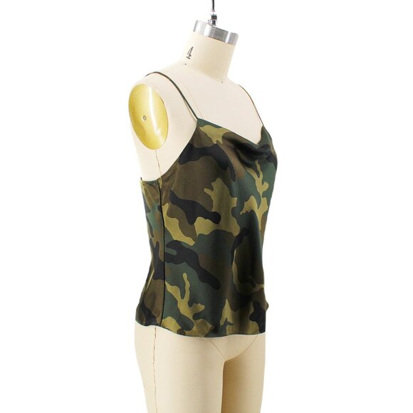 Alice + Olivia Harmon Top Camo Cami Drape Slip Tank Cowl Neck Camisole Green S - Picture 3 of 14